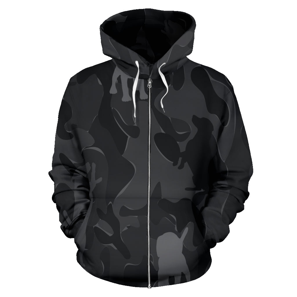 Beagle Design Grey Camouflage All Over Print Zip-Up Hoodies