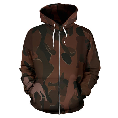 Rottweiler Design Maroon Camouflage All Over Print Zip-Up Hoodies