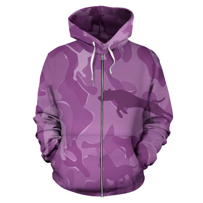 Pit Bull Design #2 Pink Camouflage All Over Print Zip-Up Hoodies
