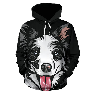 Border Collie Design All Over Print Hoodies With Black Background