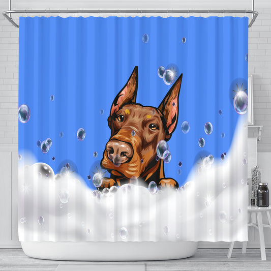 Doberman Design Shower Curtains with Blue Back - 2022 Collection