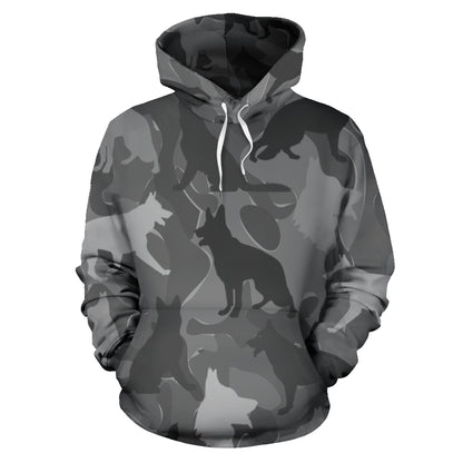 German Shepherd Light Grey All Over Print Camouflage Hoodie - JillnJacks Exclusive - Jill 'n Jacks