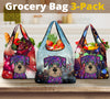 Miniature Schnauzer Design 3 Pack Grocery Bags With Holiday / Christmas Print - Art by Cindy Sang