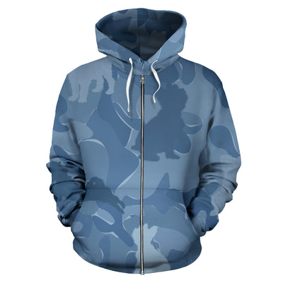 Yorkshire Terrier (Yorkie) Design Blue Camouflage All Over Print Zip-Up Hoodies