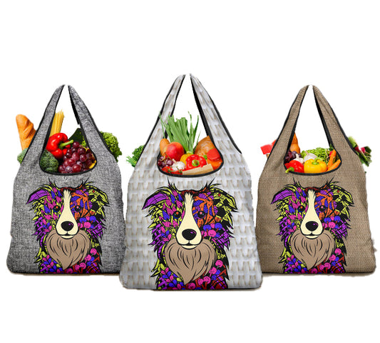Border Collie Design 3 Pack Grocery Bags - Arts by Cindy Sang - JillnJacks Exclusive