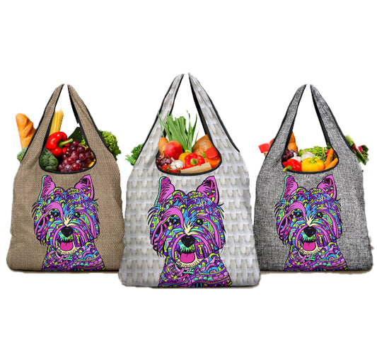 Westie Design 3 Pack Grocery Bags - Art by Cindy Sang - JillnJacks Exclusive