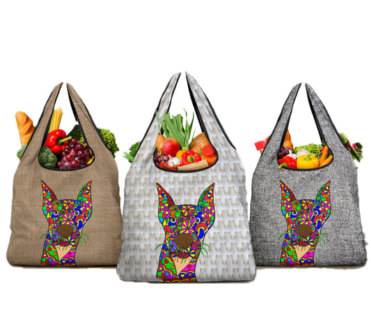 Doberman Design 3 Pack Grocery Bags - Art By Cindy Sang - JillnJacks Exclusive
