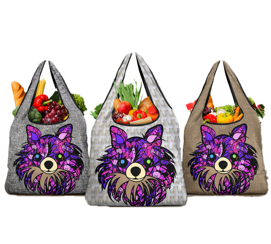 Long Haired Chihuahua Design 3 Pack Grocery Bags - Arts by Cindy Sang - JillnJacks Exclusive