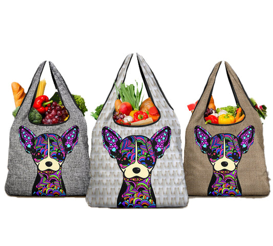 Chihuahua Design #2 - 3 Pack Grocery Bags - Arts by Cindy Sang - JillnJacks Exclusive