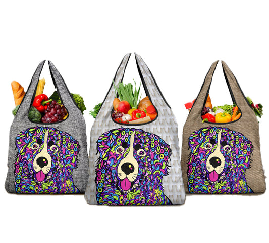 Bernese Mountain Dog Design 3 Pack Grocery Bags - Arts by Cindy Sang - JillnJacks Exclusive