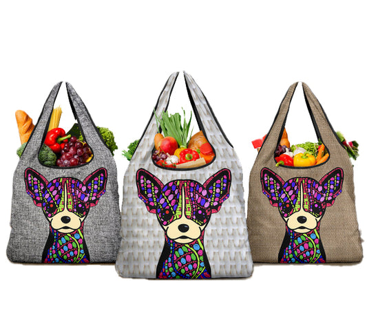 Chihuahua Design 3 Pack Grocery Bags - Arts by Cindy Sang - JillnJacks Exclusive