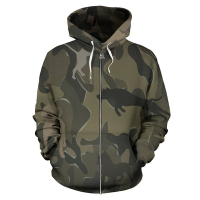 Pit Bull Design #2 Light Green Camouflage All Over Print Zip-Up Hoodies