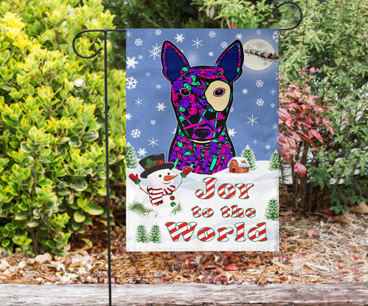 Bull Terrier Design Seasons Greetings Garden and House Flags - Art By Cindy Sang - JillnJacks Exclusive