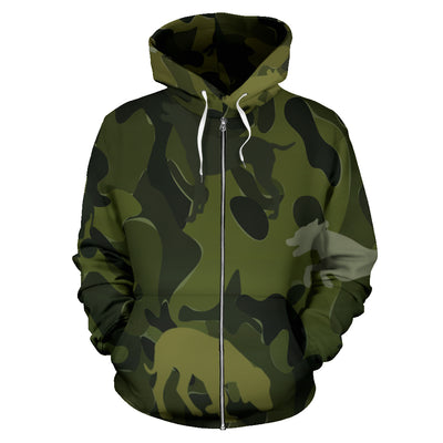 Dalmatian Design Green Camouflage All Over Print Zip-Up Hoodies