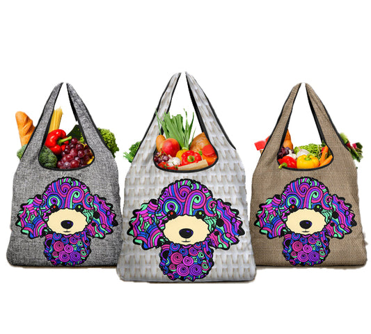 Poodle Design #2 - 3 Pack Grocery Bags - Arts by Cindy Sang - JillnJacks Exclusive