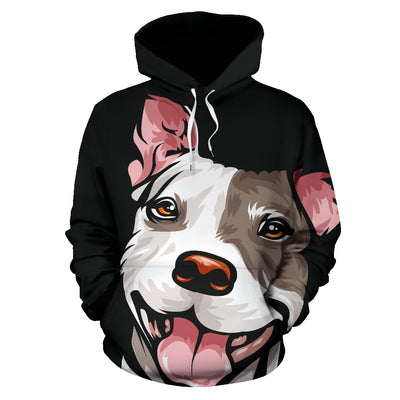 Pit Bull Design #9 All Over Print Hoodies With Black Background