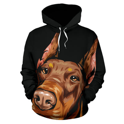 Doberman Design All Over Print Hoodies With Black Background