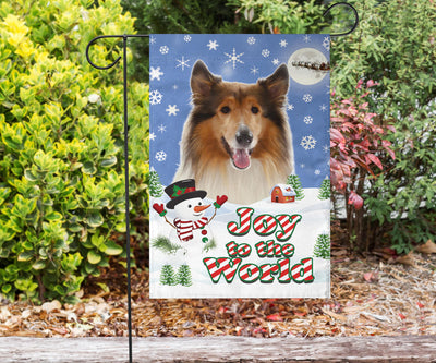 Rough Collie Design Seasons Greetings Garden and House Flags - JillnJacks Exclusive