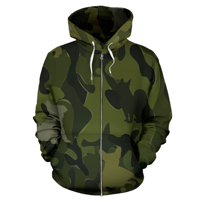 French Bulldog (Frenchie) Design Green Camouflage All Over Print Zip-Up Hoodies