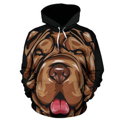 Shar Pei Design All Over Print Hoodies With Black Background