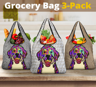 Bernese Mountain Dog Design #2 - 3 Pack Grocery Bags - Arts by Cindy Sang - JillnJacks Exclusive