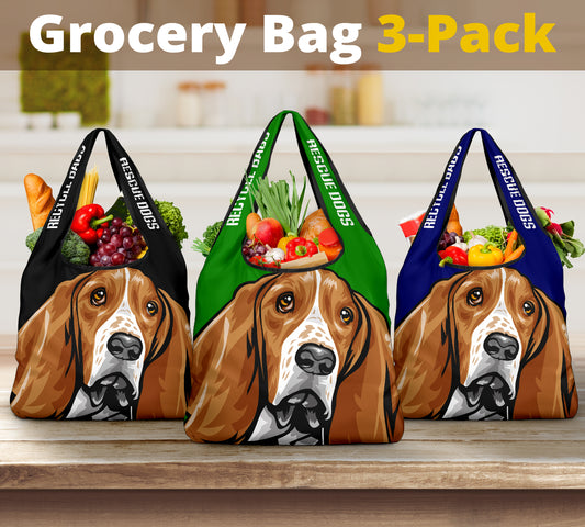 Basset Hound Design 3 Pack Grocery Bags - 2022 Collection