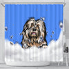 Old English Sheepdog Design Shower Curtains with Blue Back - 2022 Collection