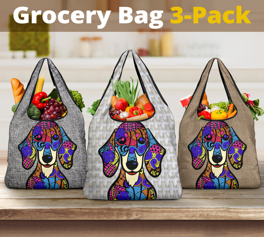 Dachshund Design 3 Pack Grocery Bags - Arts by Cindy Sang - JillnJacks Exclusive