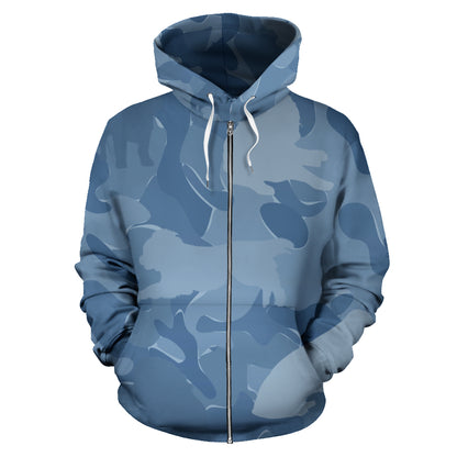 Cavalier King Charles Spaniel Design Blue Camouflage All Over Print Zip-Up Hoodies