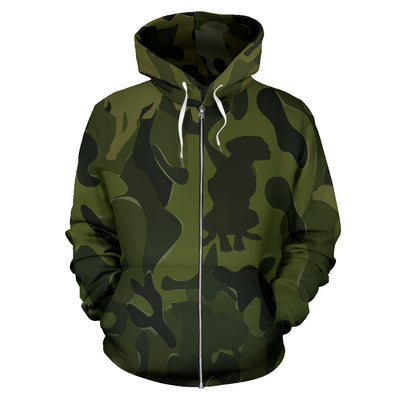 Vizsla Design Green Camouflage All Over Print Zip-Up Hoodies