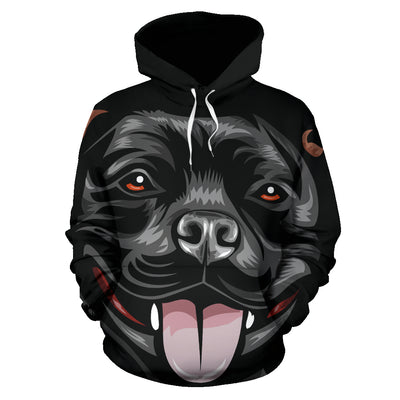 Staffordshire Bull Terrier (Staffie) Design All Over Print Hoodies With Black Background
