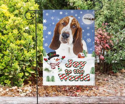 Basset Hound Dog Design Seasons Greetings Garden and House Flags - JillnJacks Exclusive