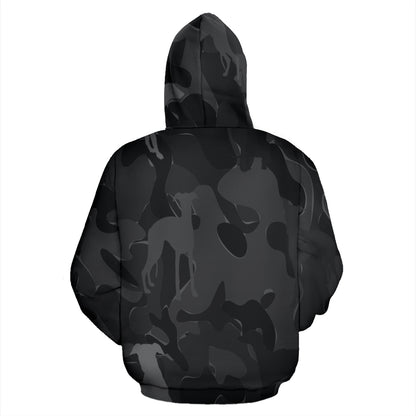 Whippet Design Grey Camouflage All Over Print Zip-Up Hoodies