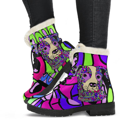 Blue Heeler Design Handcrafted Faux Fur Leather Boots - Art by Cindy Sang - JillnJacks Exclusive