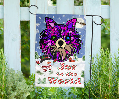 Long Haired Chihuahua Design Seasons Greetings Garden and House Flags - Art By Cindy Sang - JillnJacks Exclusive