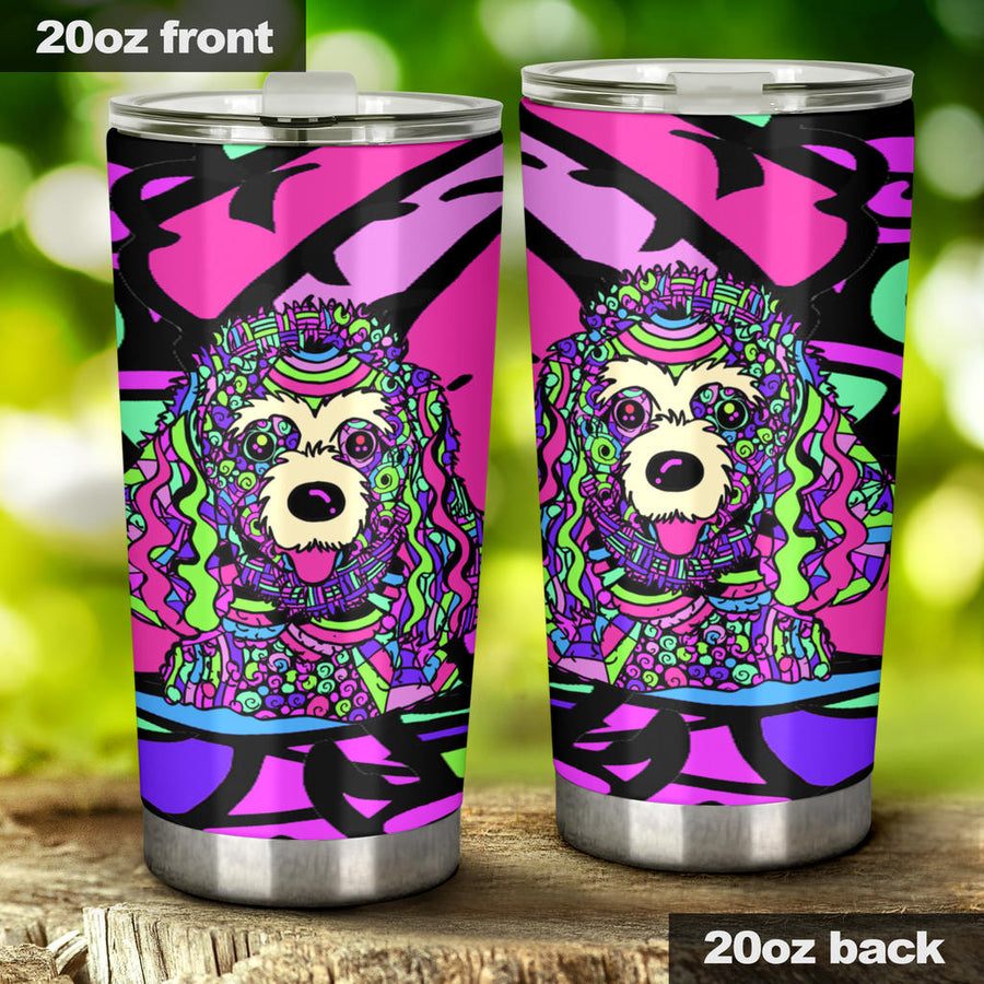 Poodle Design Double-Walled Vacuum Insulated Tumblers (Colorful Back Design #2) - Art By Cindy Sang - JillnJacks Exclusive