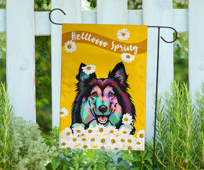 Shetland Sheepdog (Sheltie) Design Hello Spring Garden and House Flags - 2023 Cindy Sang Collection