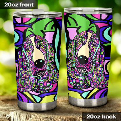 Basset Hound Design Double-Walled Vacuum Insulated Tumblers (Colorful Back) - Art By Cindy Sang - JillnJacks Exclusive