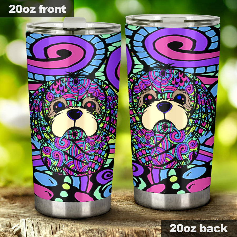 Shih Tzu Design Double-Walled Vacuum Insulated Tumblers (Colorful Back Design #2) - Art By Cindy Sang - JillnJacks Exclusive