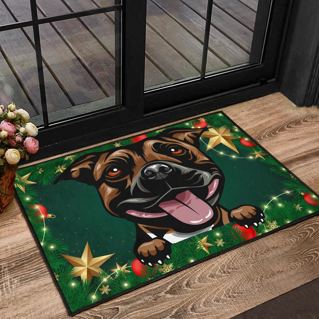 Staffordshire Bull Terrier (Staffie) Design Christmas Background Door Mats - 2022 Collection