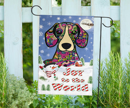 Beagle Design Seasons Greetings Garden and House Flags - Art By Cindy Sang - JillnJacks Exclusive