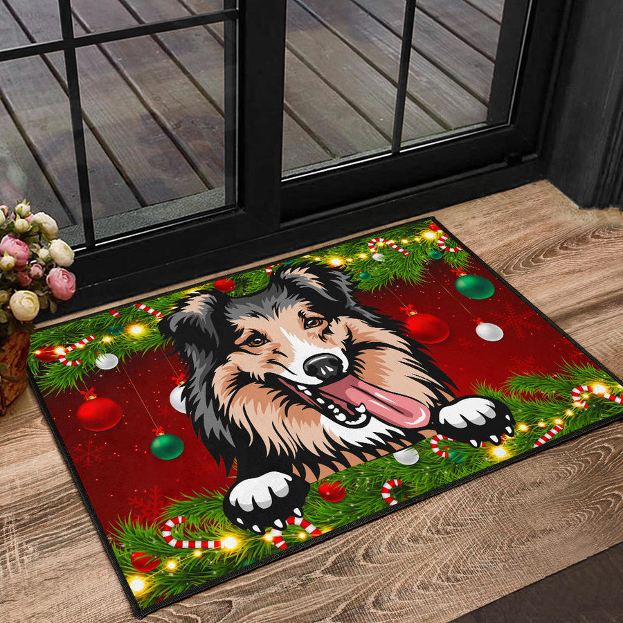 Shetland Sheepdog (Sheltie) Design Christmas Background Door Mats - 2022 Collection