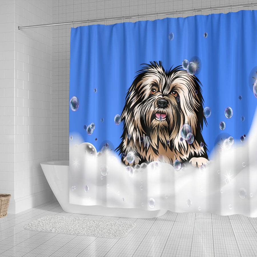 Old English Sheepdog Design Shower Curtains with Blue Back - 2022 Collection
