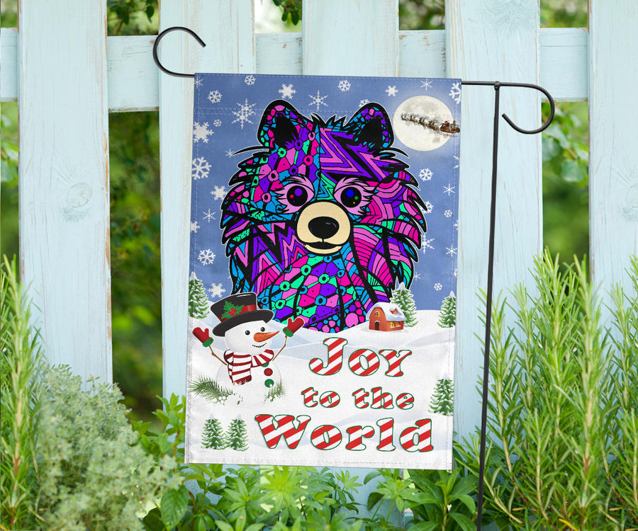 Pomeranian Design Seasons Greetings Garden and House Flags - Art By Cindy Sang - JillnJacks Exclusive