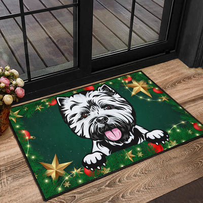 West Highland Terrier (Westie) Design Christmas Background Door Mats - 2022 Collection