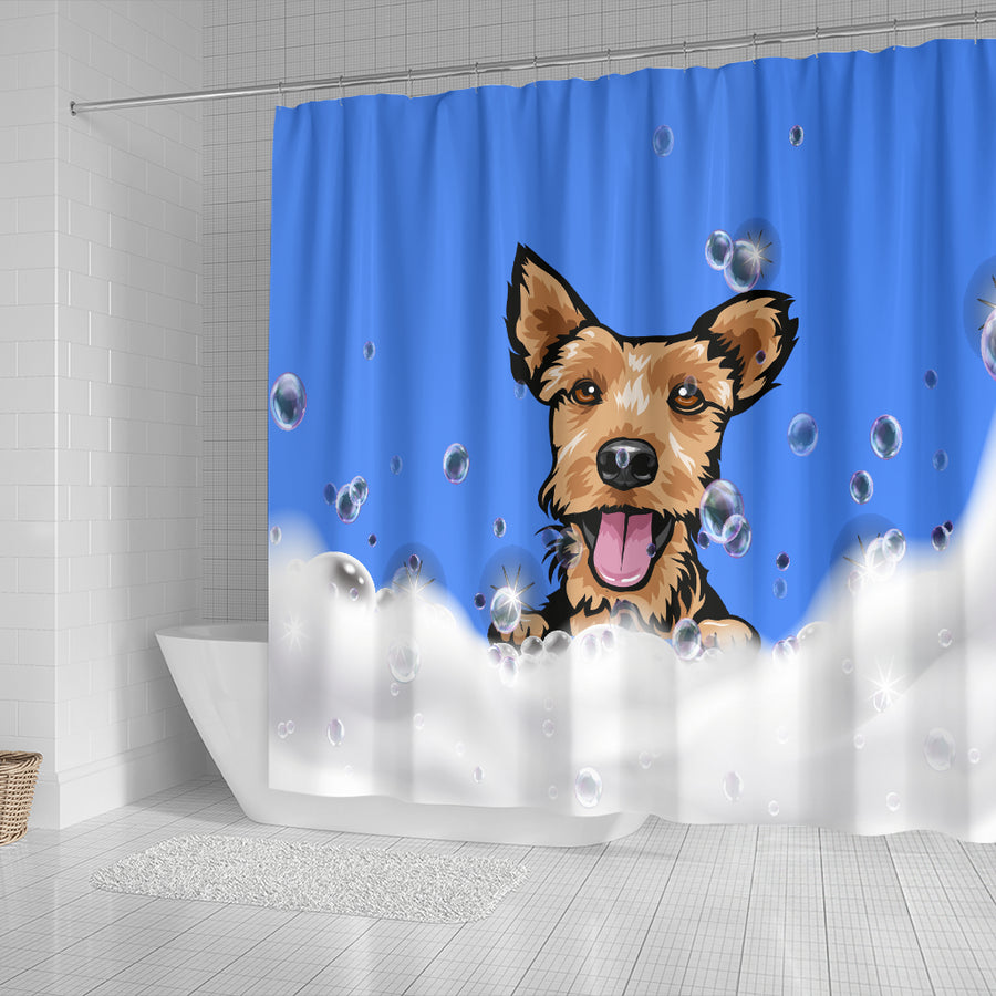 Welsh Terrier Design Shower Curtains with Blue Back - 2022 Collection