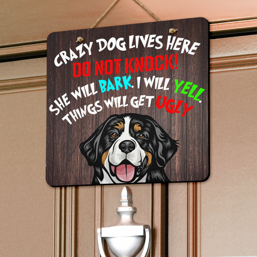 Bernese Mountain Dog Square Design Crazy Dog Lives Here (Male and Female)...Door Signs - 2022 Collection