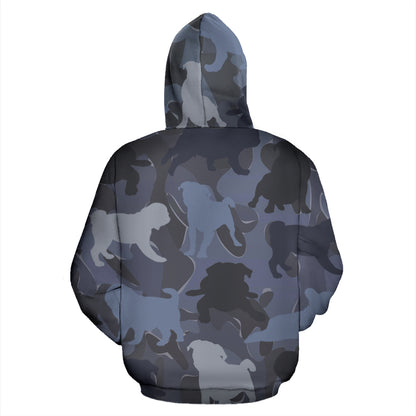 Pug Dark Blue All Over Print Camouflage Hoodie - JillnJacks Exclusive - Jill 'n Jacks