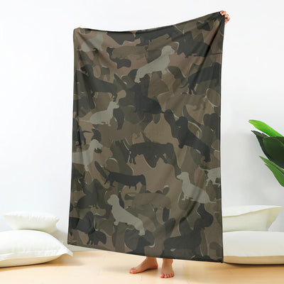 Dachshund Pale Green Camouflage Design Premium Blanket