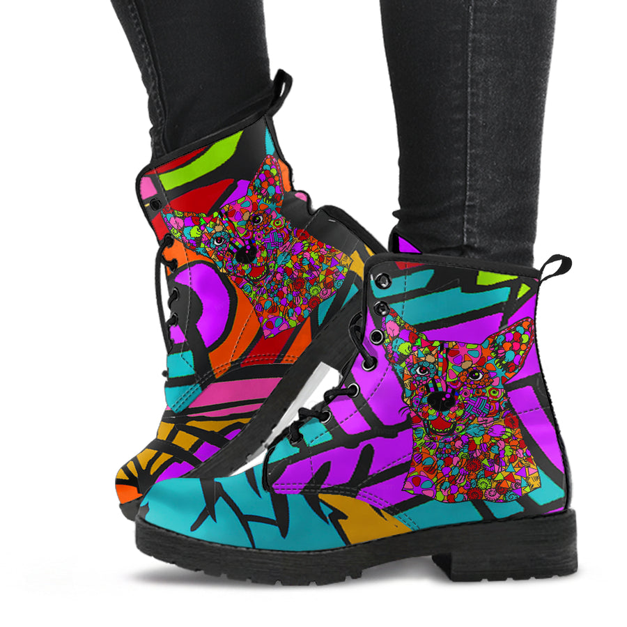 Australian Cattle Dog Design Handcrafted Leather Boots - Art by Cindy Sang - JillnJacks Exclusive